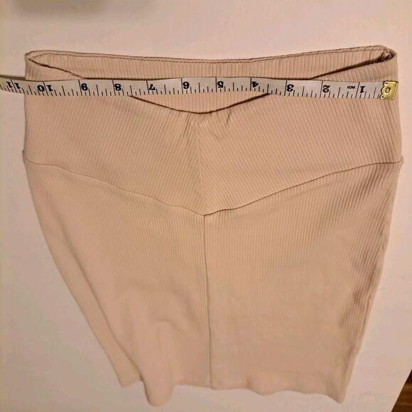 Naked Wardrobe V-Cut Mini Skirt in Oatmeal Stretchy Ribbed Bodycon Womens S NWT - Picture 5 of 13
